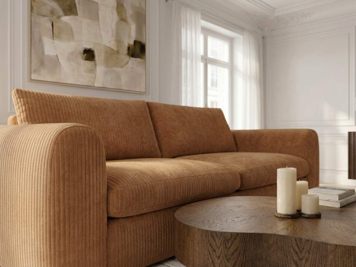 Bobochic Archi Schlafsofa 3-Sitzer Cordsamt Orange, Liegefläche 160 × 190 cm