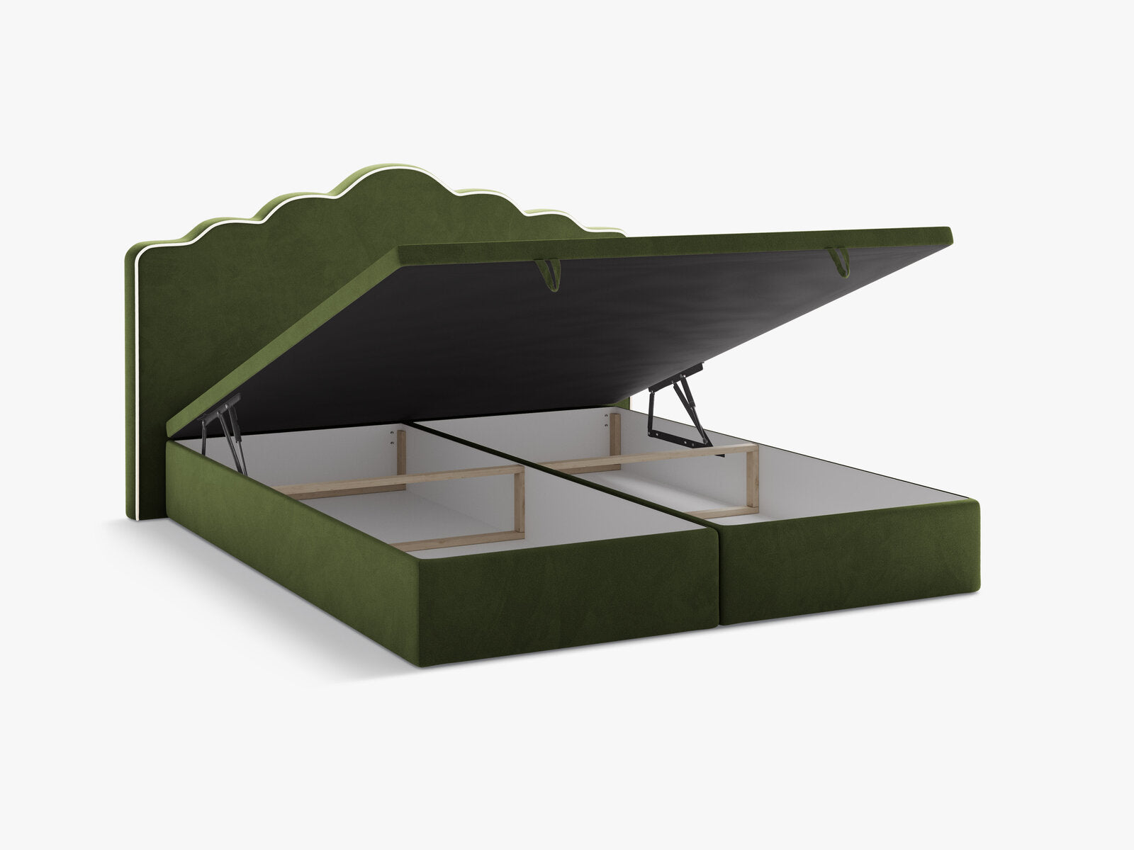 Micadoni Dream Boxspringbett mit Bettkasten und Kopfteil Samt Magic Velvet Elfenbein / Armeegrün 140x200