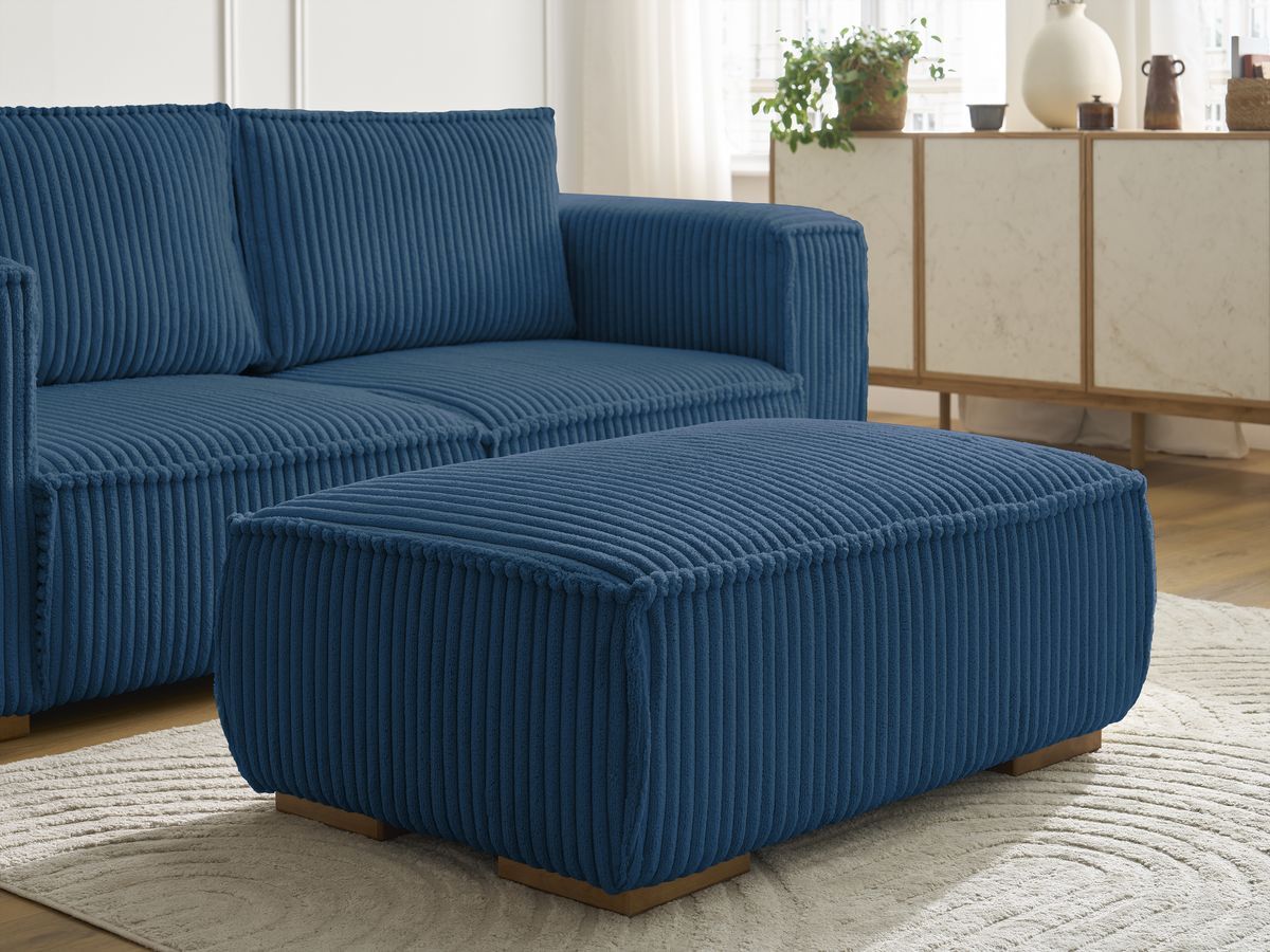 Bobochic Chelsea Sofa 3-Sitzer mit Pouf Breitcord weich Dunkelblau