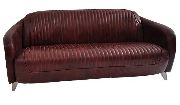 Moebelfaktor Clubsofa Aberford 3-Sitzer Vintage Leder Montaigne-Brown Aluminium
