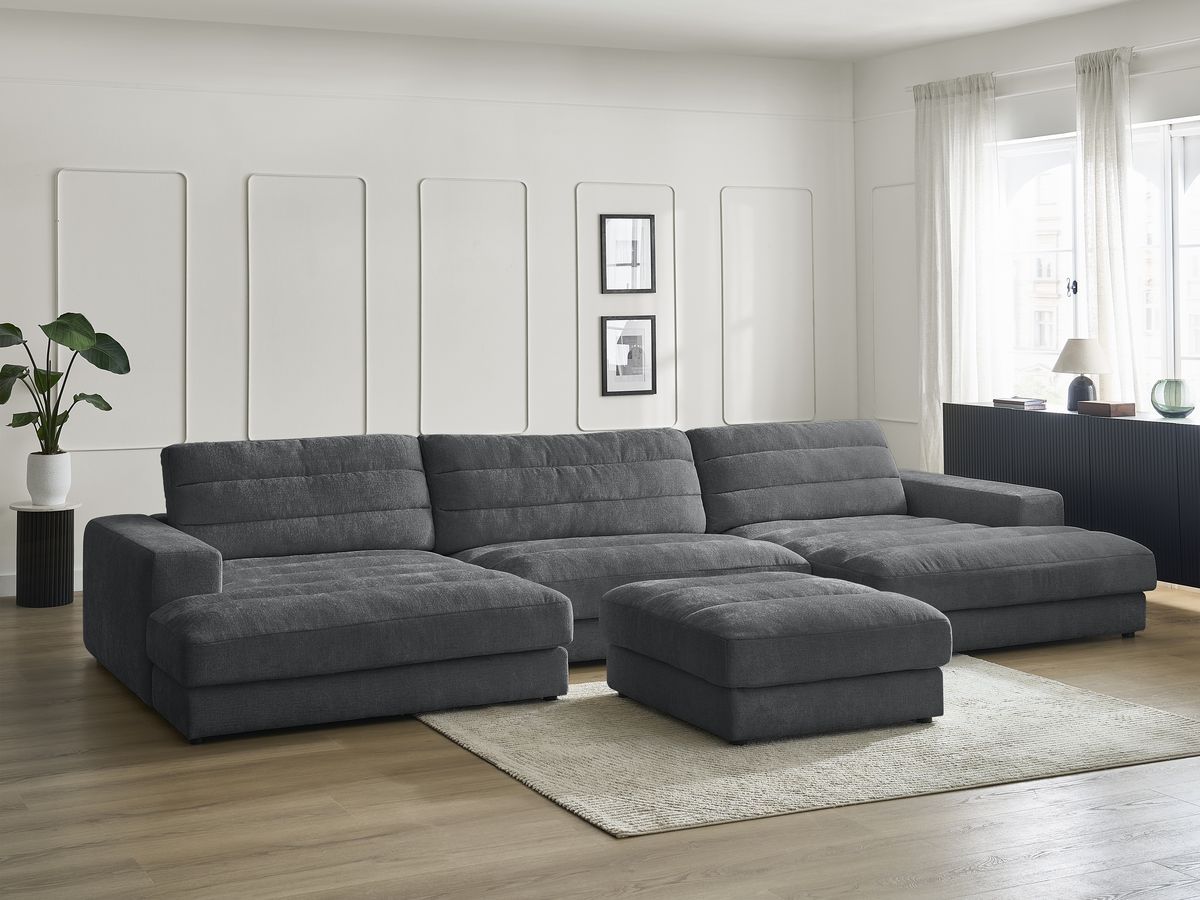 Bobochic Sierra Wohnlandschaft mit Pouf Strukturstoff Schwarz