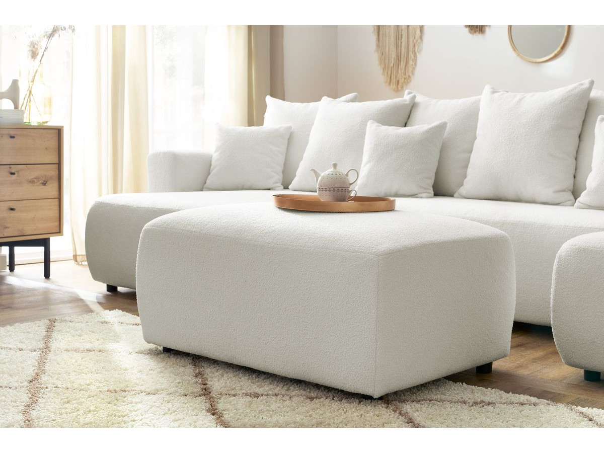 Bobochic Envy Wohnlandschaft mit rechteckigem Pouf Bouclé-Stoff Weiß