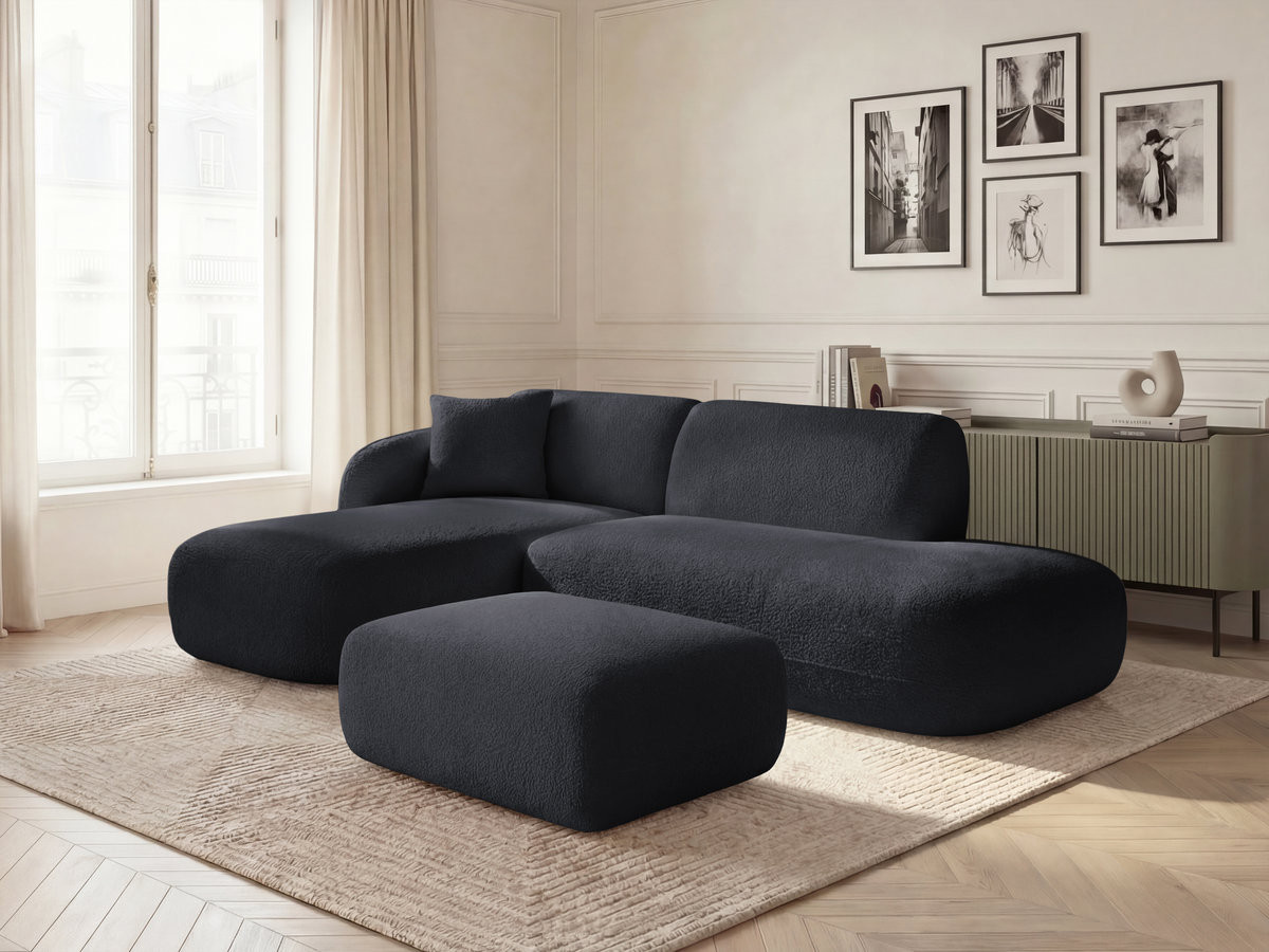 Bobochic Anda Ecksofa mit Pouf 241 × 163 cm Chenille Schwarz Ecke links