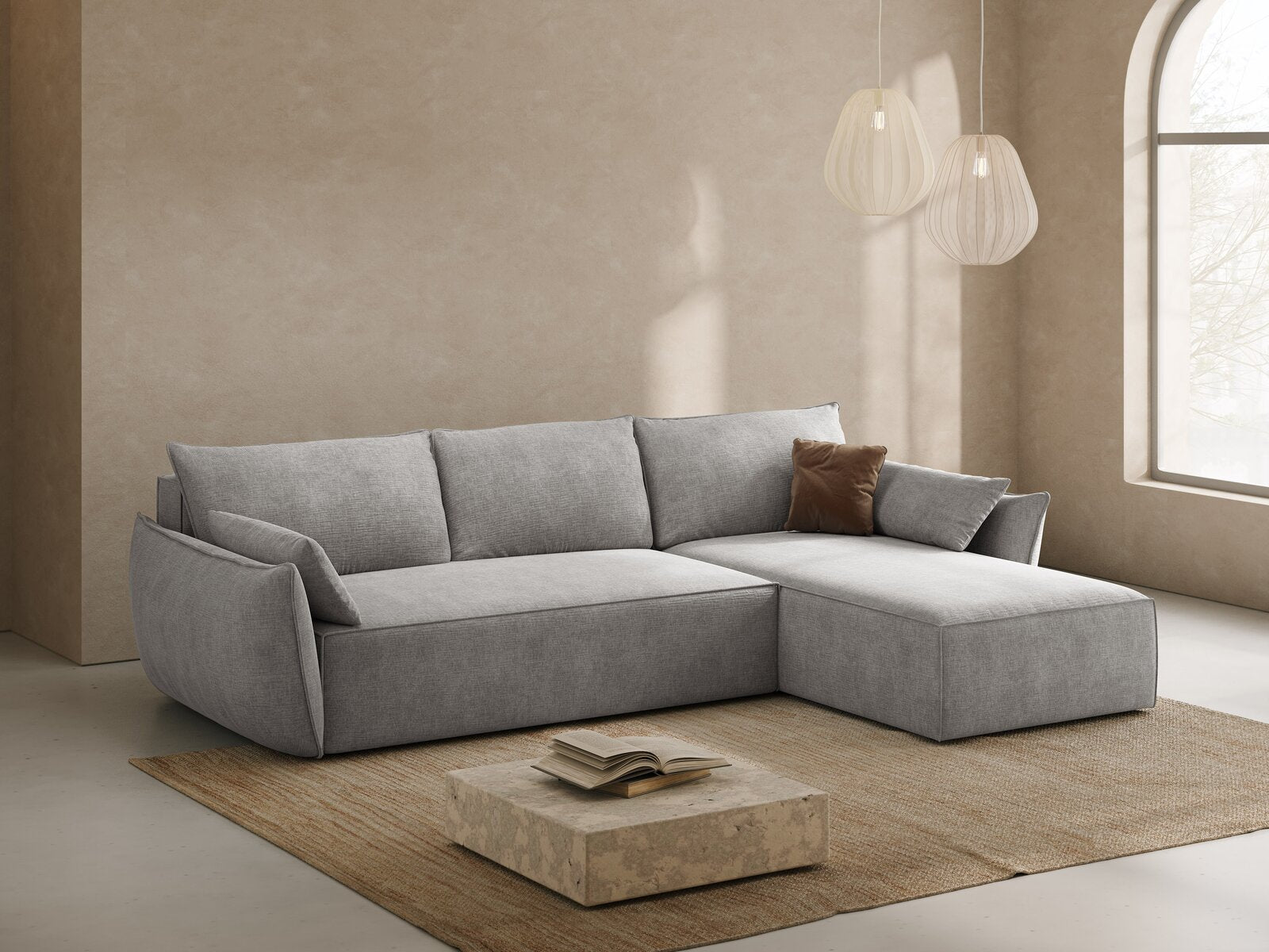 Micadoni Kaelle Ecksofa 4-Sitzer mit Schlaffunktion Rechts Chenille Over The Horizon Hellgrau