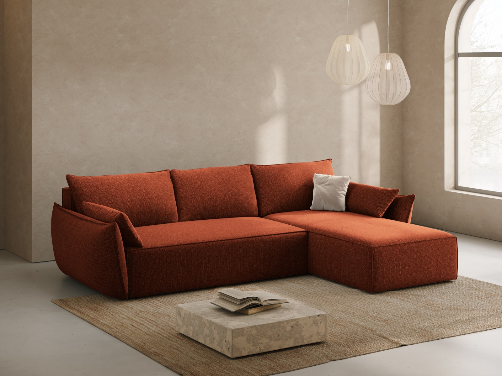 Micadoni Ecksofa Kaelle 4-Sitzer mit Schlaffunktion Rechts Chenille Terrakotta