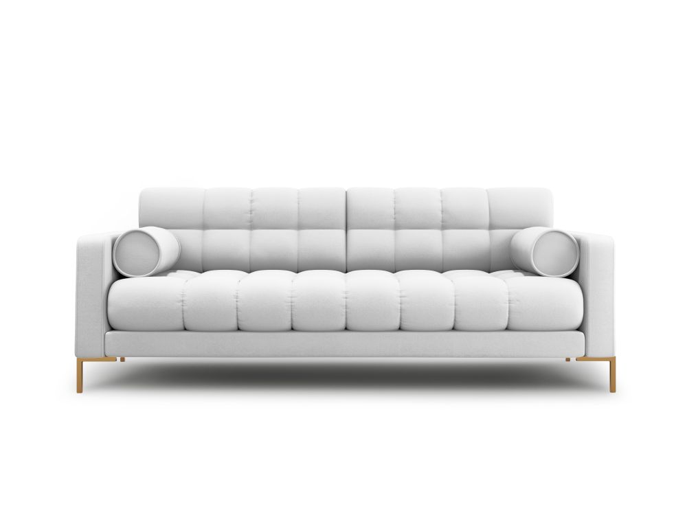 Cosmopolitan Design Sofa Bali 3-Sitzer Strukturierter Stoff Neve Hellgrau Beine Gold