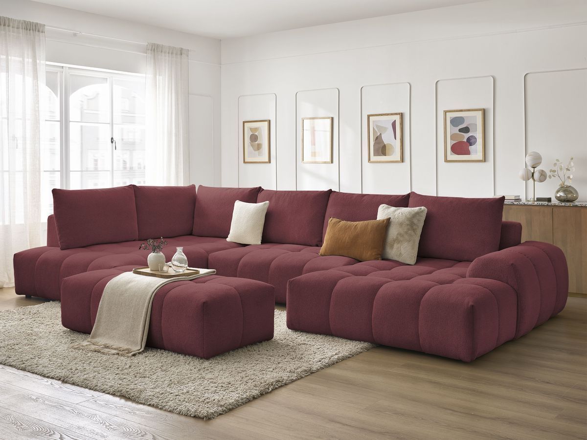 Bobochic Everest Wohnlandschaft mit Pouf, 6 Kissen Melange-Stoff Rot Ecke rechts