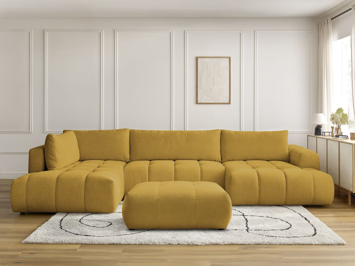 Bobochic Fuji Wohnlandschaft mit Pouf Stoff Gelb Ecke rechts