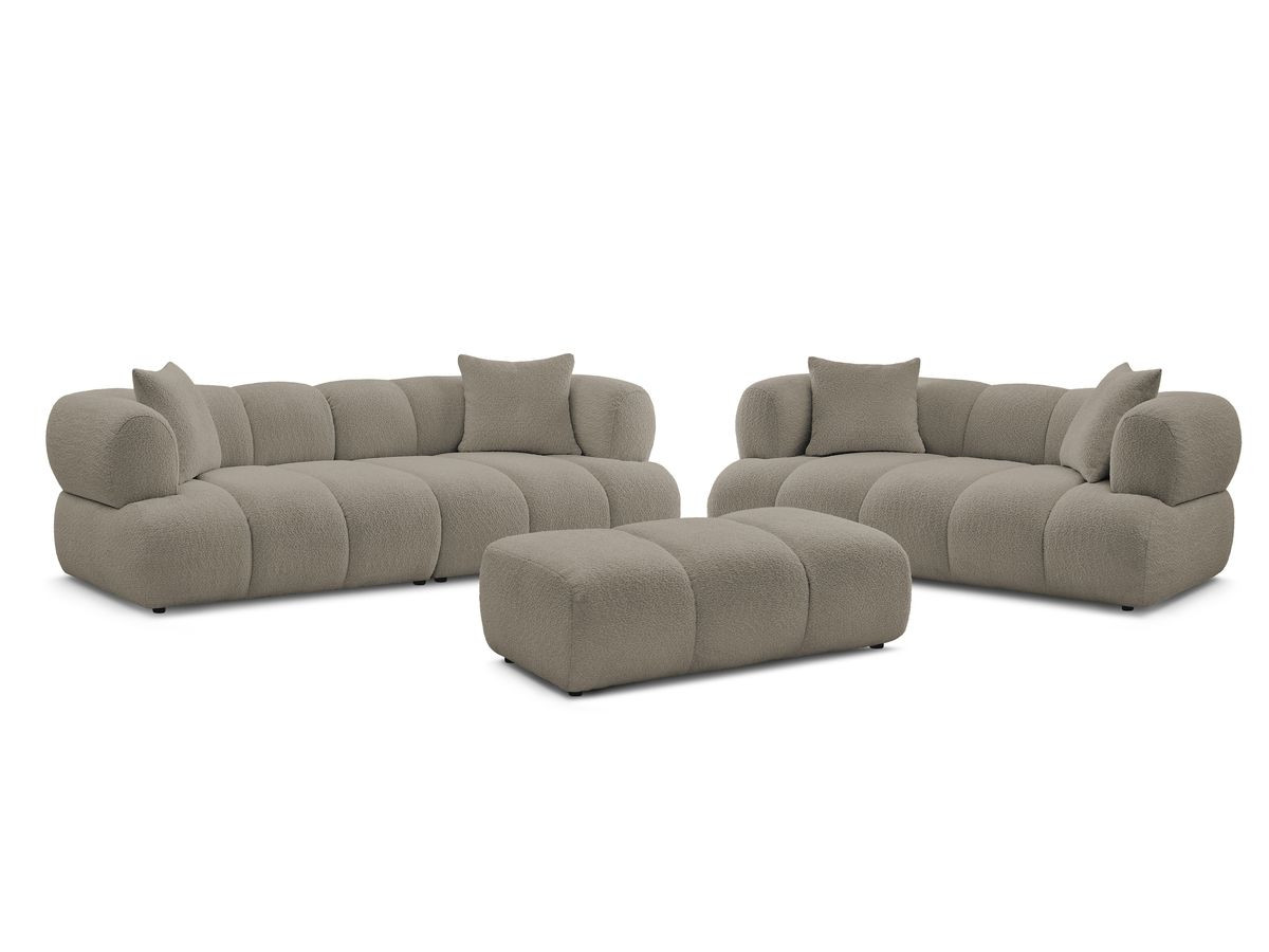 Bobochic Pamira Sofa 5-Sitzer mit Pouf Bouclé-Stoff Taupe