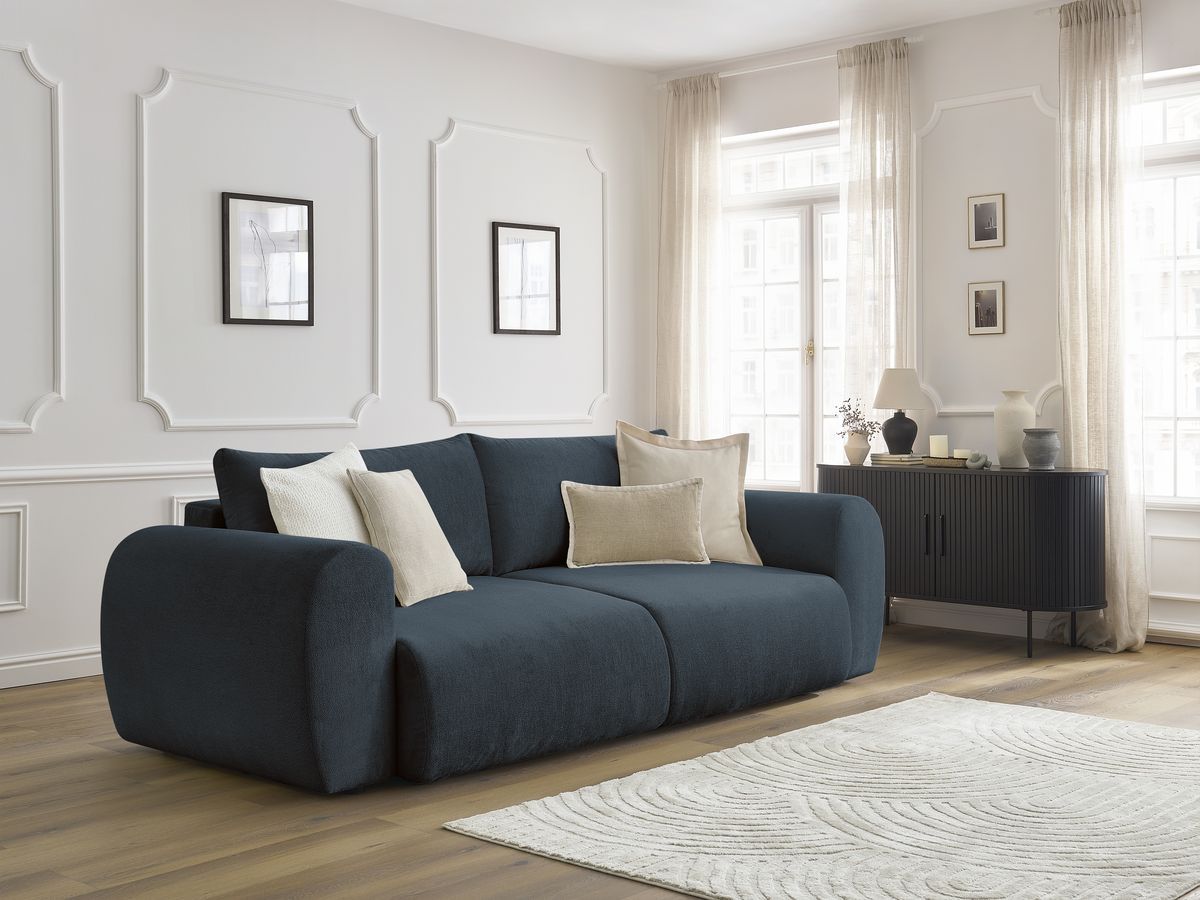 Bobochic Lucien Schlafsofa 3-Sitzer mit Bettkasten Stoff Dunkelblau