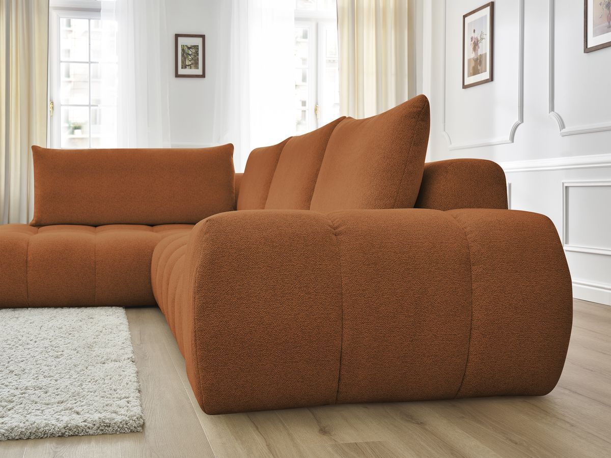Bobochic Everest Ecksofa, 4 Kissen Melange-Stoff Orange Ecke links