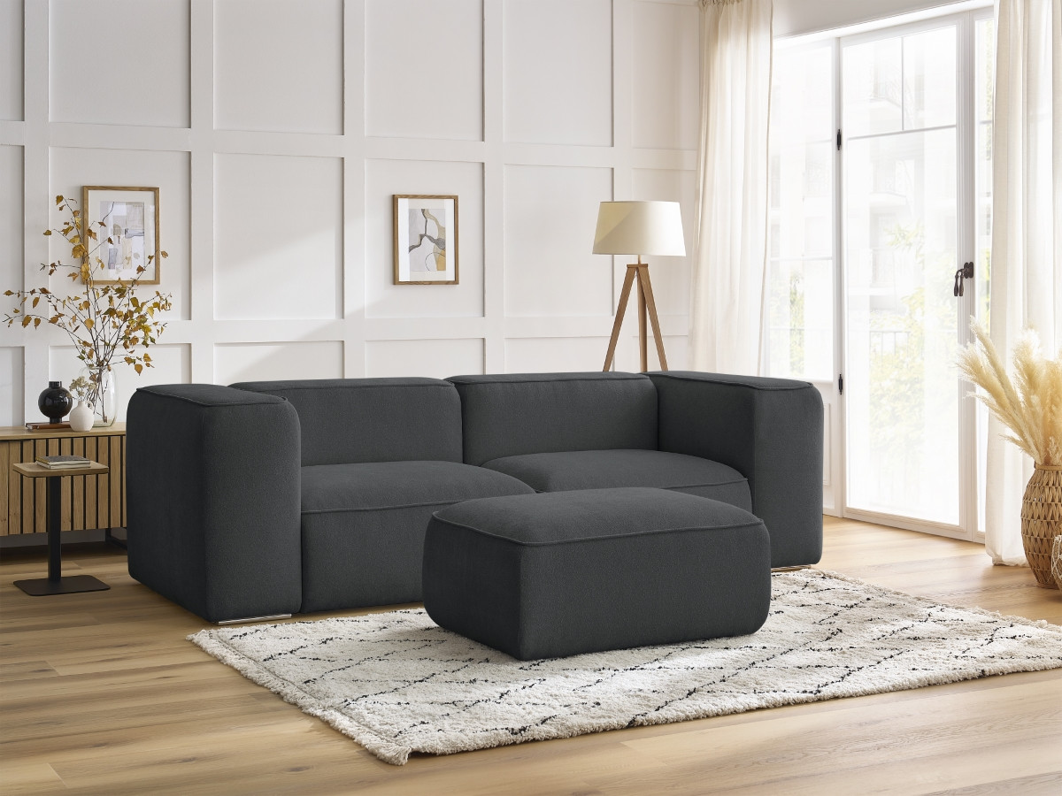 Bobochic Zephyr Sofa 3-Sitzer mit Pouf Strukturstoff Dunkelgrau