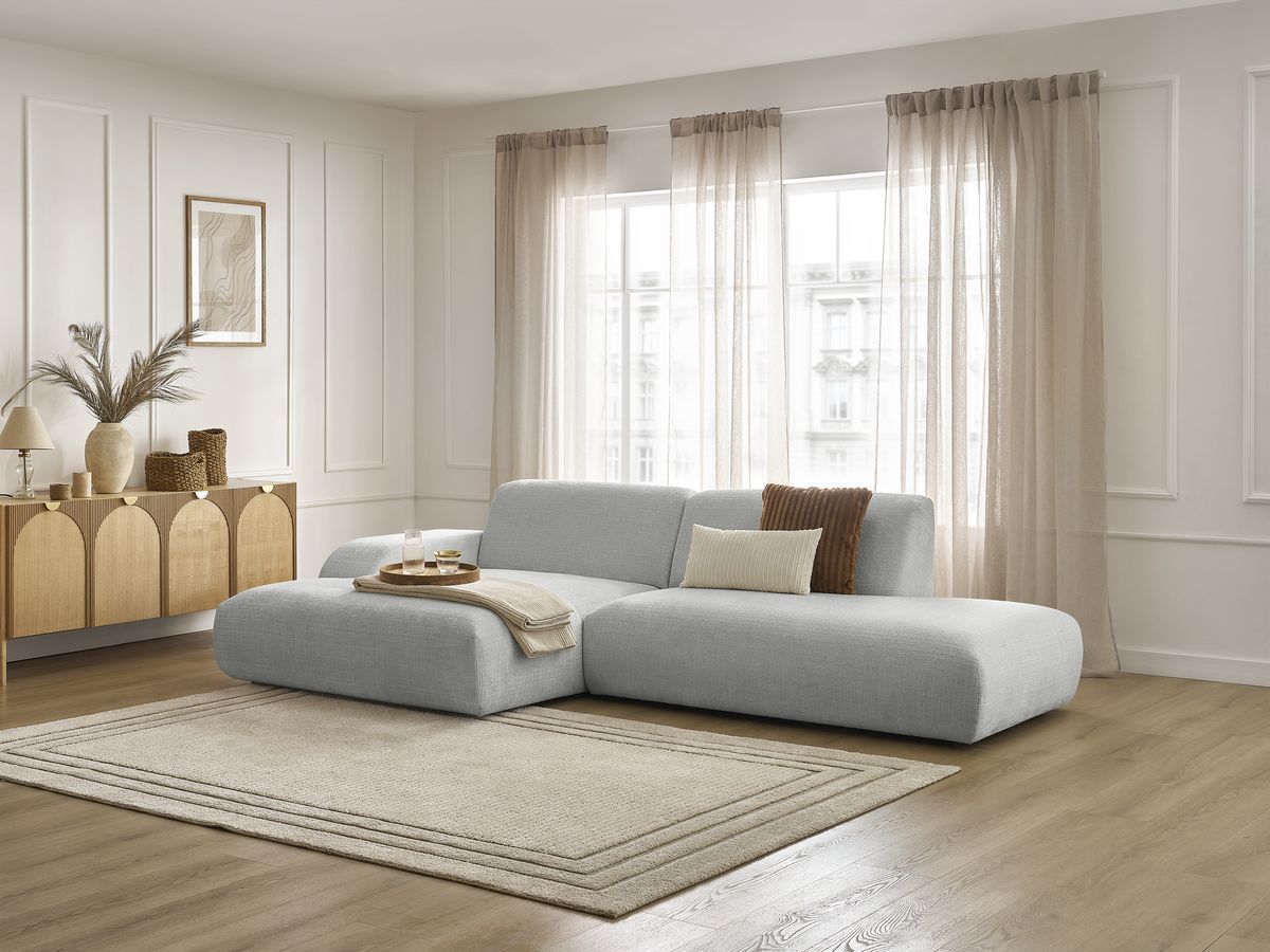 Bobochic Sirius Ecksofa 300 × 170 cm Strukturstoff Hellgrau Ecke links