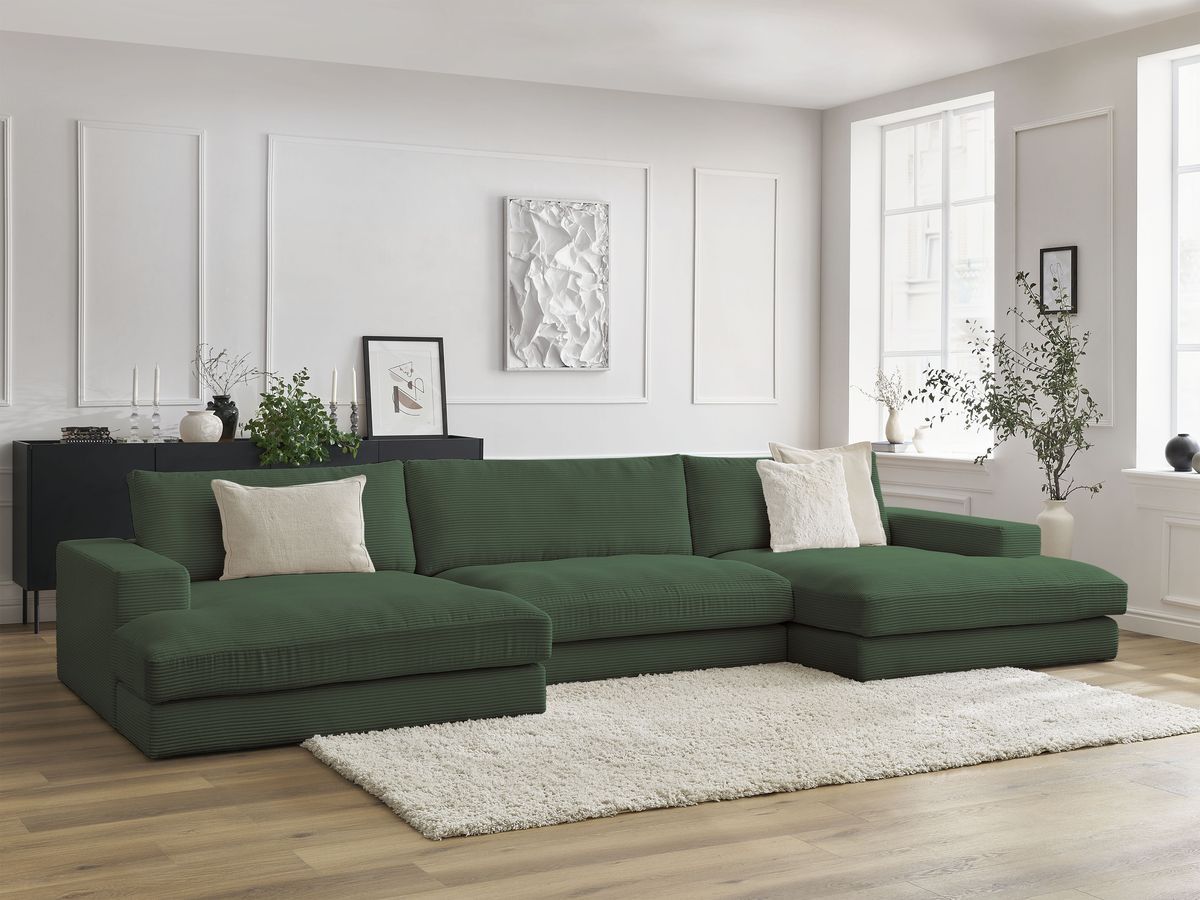 Bobochic Leonard Wohnlandschaft 404 × 159 cm Cordsamt Dunkelgrün