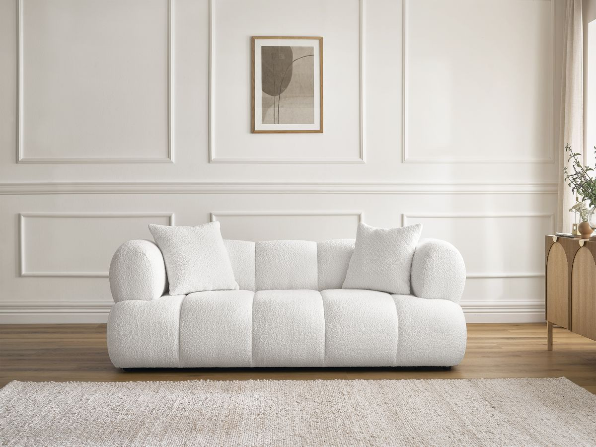 Bobochic Pamira Sofa 2-Sitzer Bouclé-Stoff Weiß