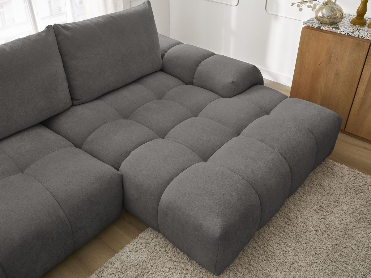 Bobochic Everest Ecksofa mit Schlaffunktion und Bettkasten 318 × 180 cm, 3 Kissen Strukturstoff Dunkelgrau Ecke rechts