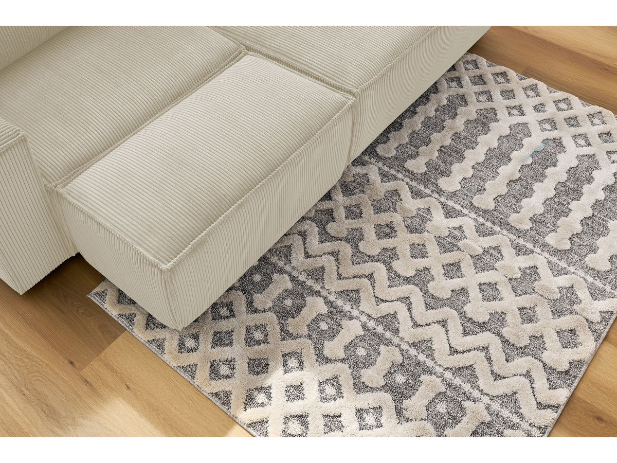 Bobochic Nihad Ecksofa mit Pouf Cordsamt Beige Ecke rechts