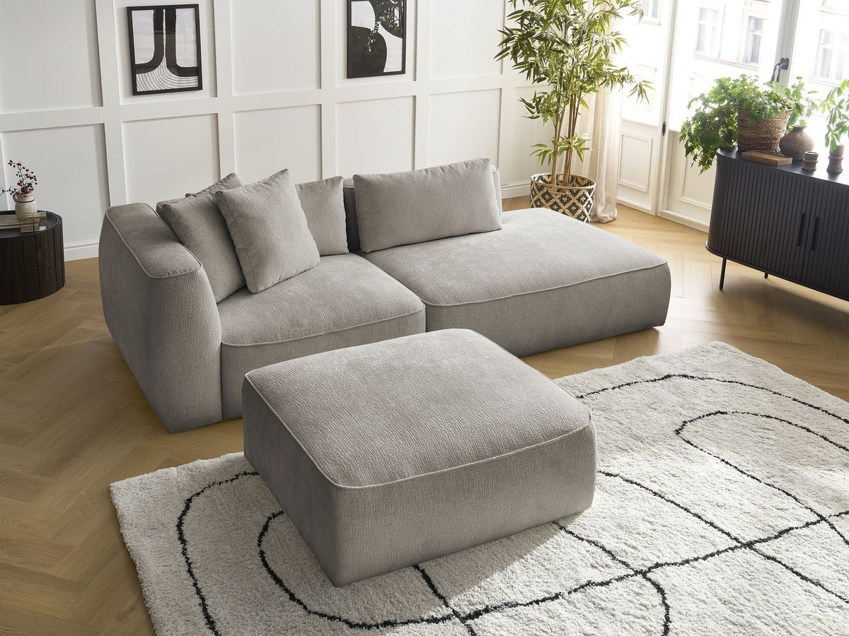 Bobochic Leopold Sofa 4-Sitzer mit Pouf Strukturstoff Taupe Armlehne links