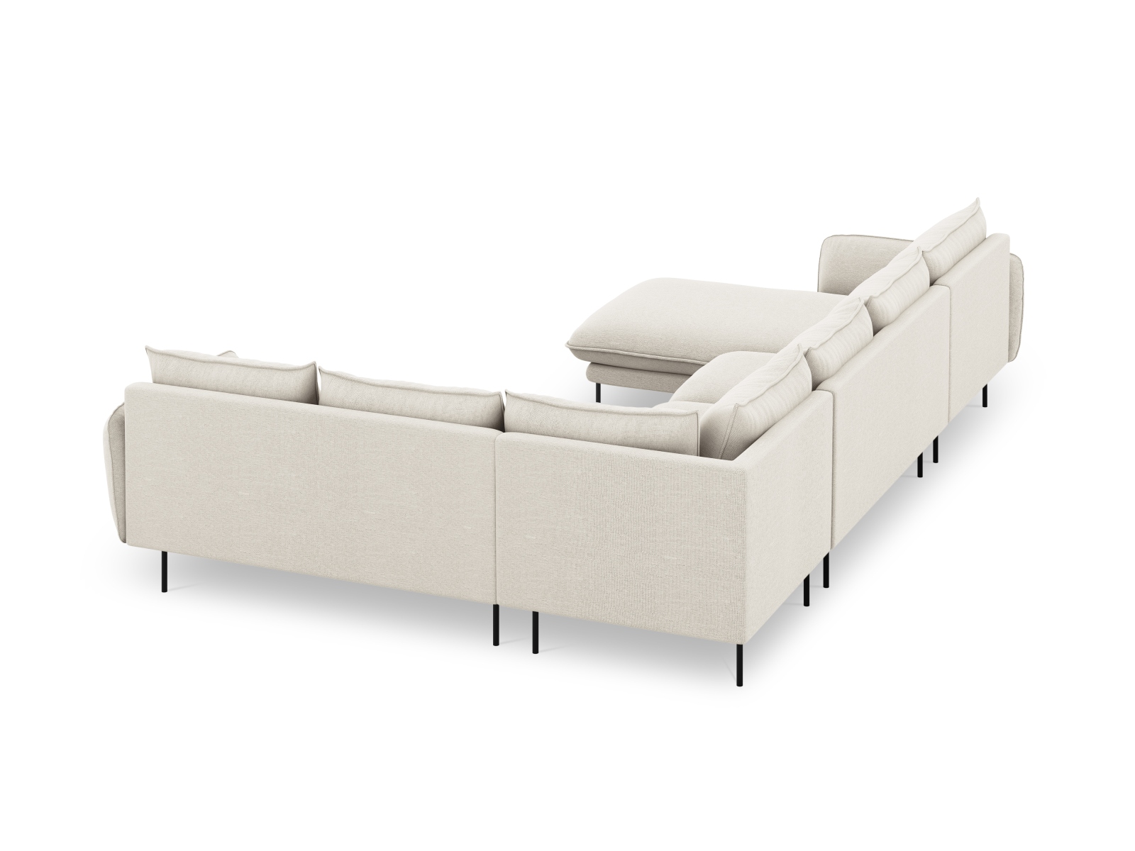 Cosmopolitan Design Panoramasofa Vienna 7-Sitzer Strukturierter Stoff Positano Helles Beige Rechts Beine Schwarzes Metall
