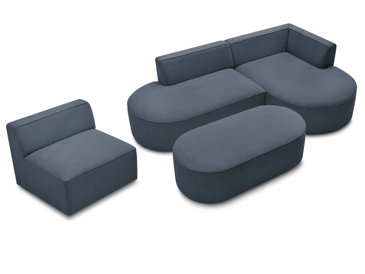 Bobochic Rousseau Ecksofa mit Sofamodul und Pouf Melange-Stoff Dunkelblau Ecke rechts