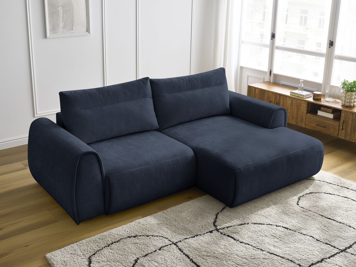 Bobochic Aden Ecksofa 246 × 152 cm Stoff Dunkelblau Ecke rechts