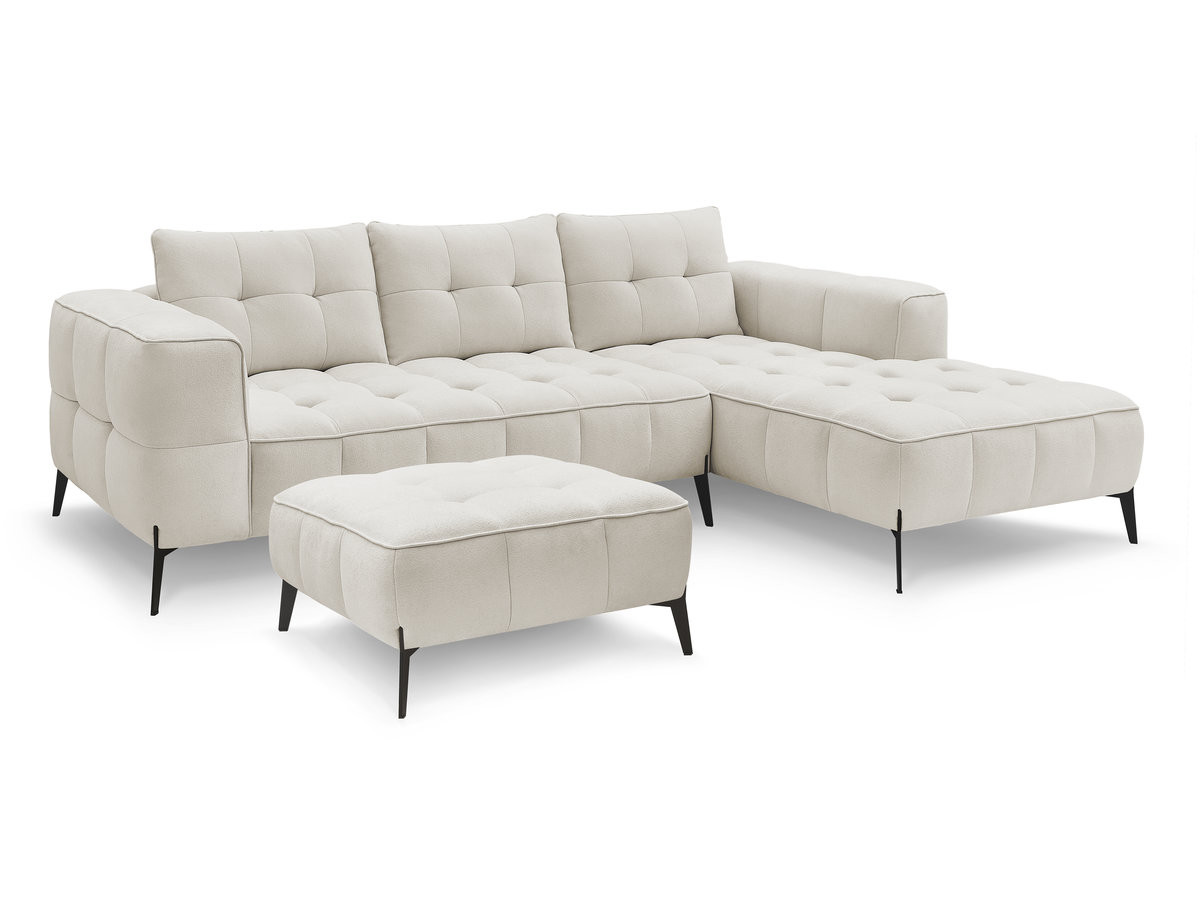 Bobochic Anis Ecksofa mit Pouf Strukturstoff Beige Ecke rechts