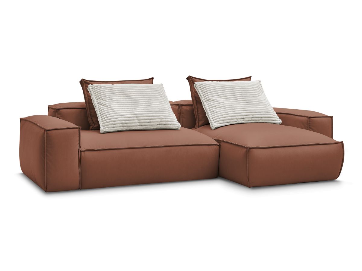 Bobochic Boheme Ecksofa, 3 Kissen Kunstleder Dunkelbraun