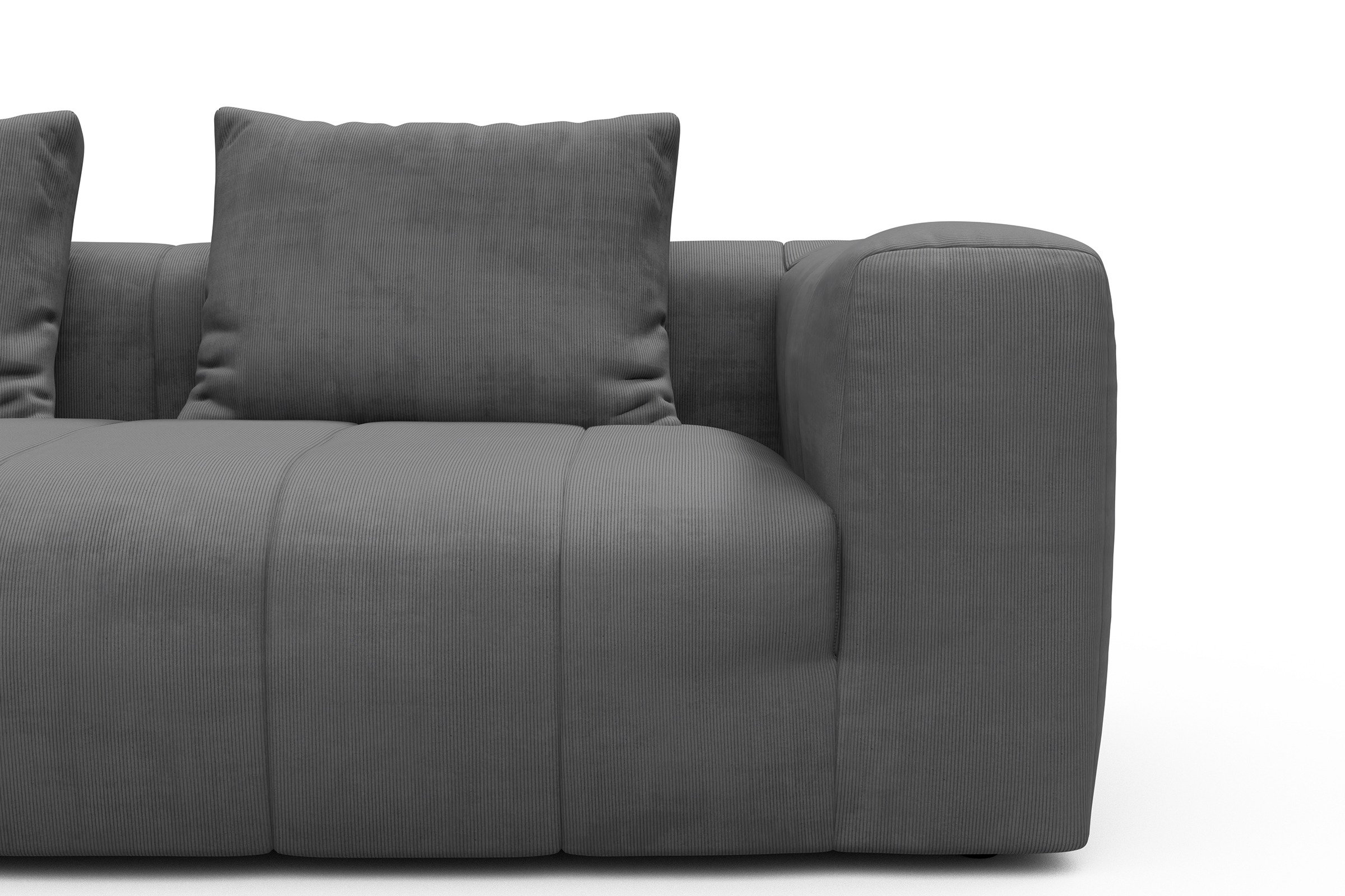 Ecksofa Hugo 2,5-Sitzer Armlehne rechts mit Chaiselongue Cordufine-Grey
