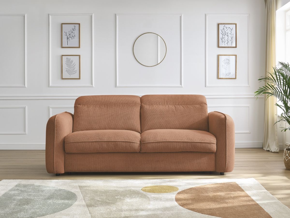Bobochic Achille Schlafsofa 3-Sitzer Melange-Stoff Orange, Liegefläche 160 × 200 cm