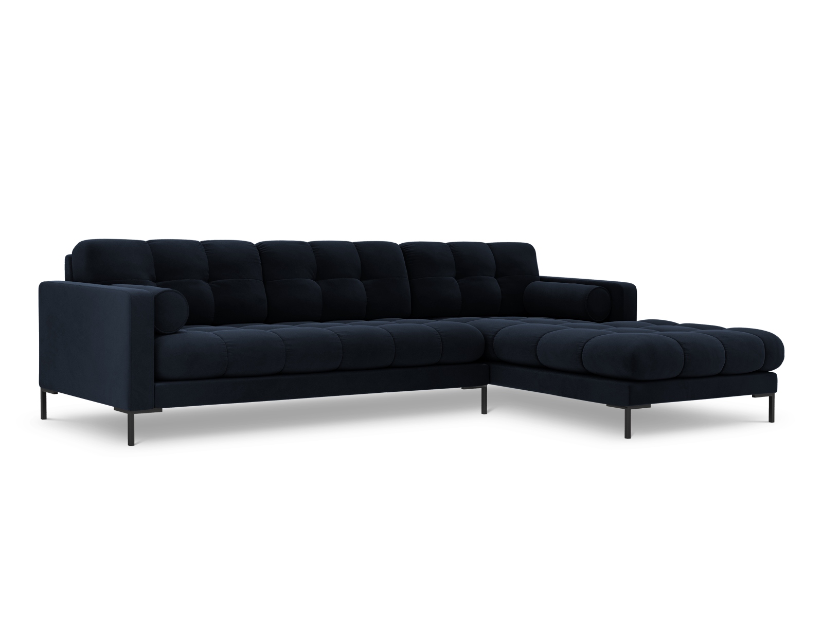 Cosmopolitan Design Ecksofa Bali 5-Sitzer Samt Bluvel Dunkelblau Rechts Beine Schwarzes Metall