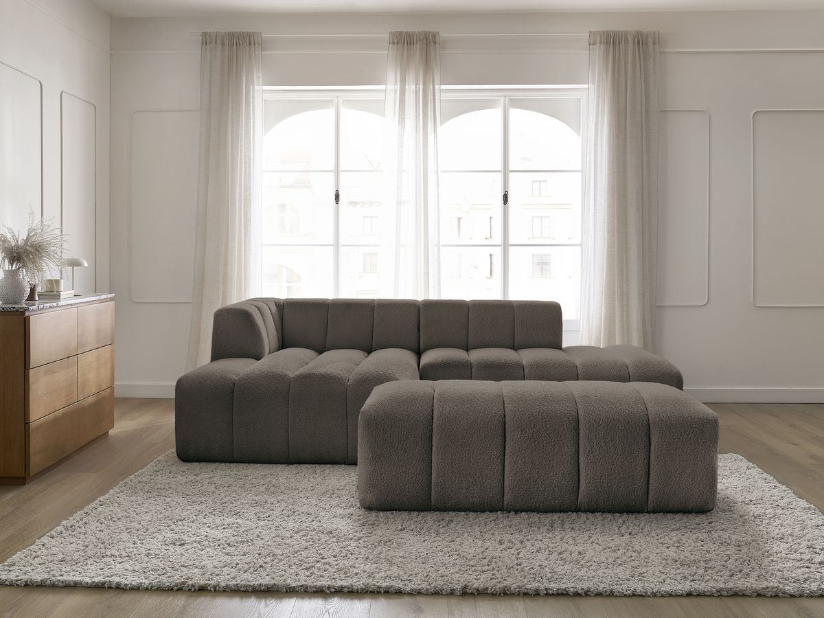 Bobochic Annecy Ecksofa mit Pouf Bouclé-Stoff Braun Ecke links