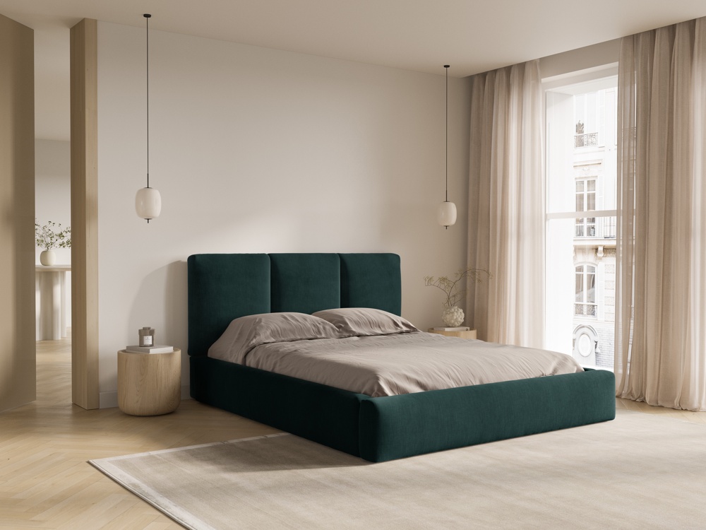Cosmopolitan Design Stauraumbett mit Kopfteil Nicolas 140x200 Chenille Rebel Flaschengrün