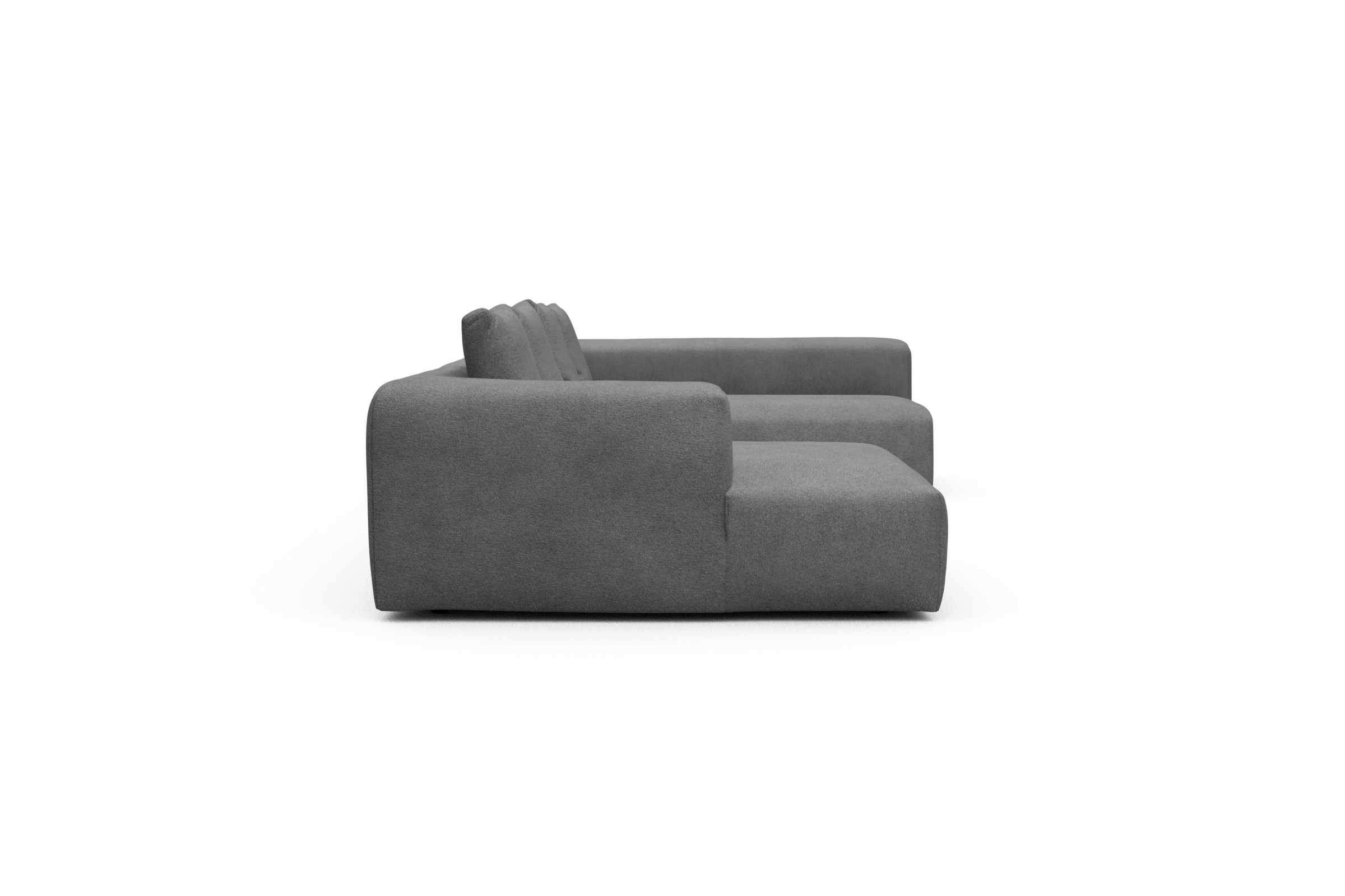 Wohnlandschaft Fred Chaiselongue links mit 2-Sitzer und lange Armlehne rechts Boucle-Ash-Grey