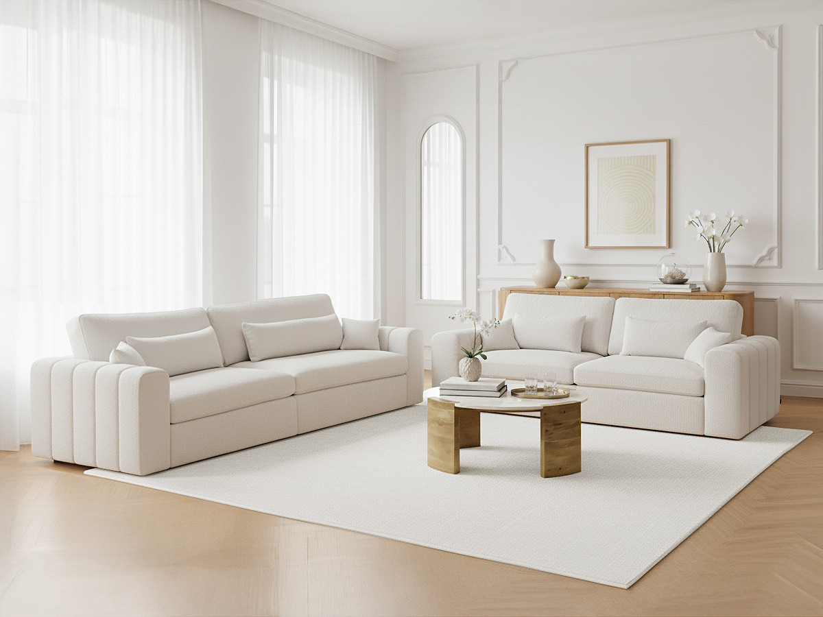 Bobochic Belmont Sofa 5-Sitzer Bouclé-Stoff Weiß