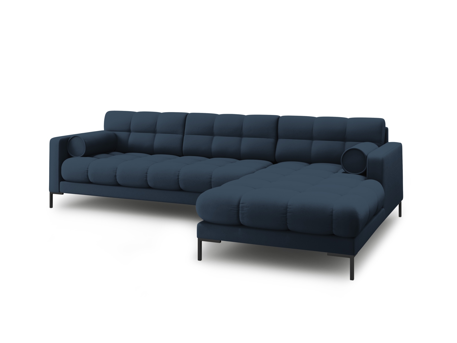 Cosmopolitan Design Ecksofa Bali 5-Sitzer Strukturierter Stoff Neve Blau Rechts Beine Schwarzes Metall