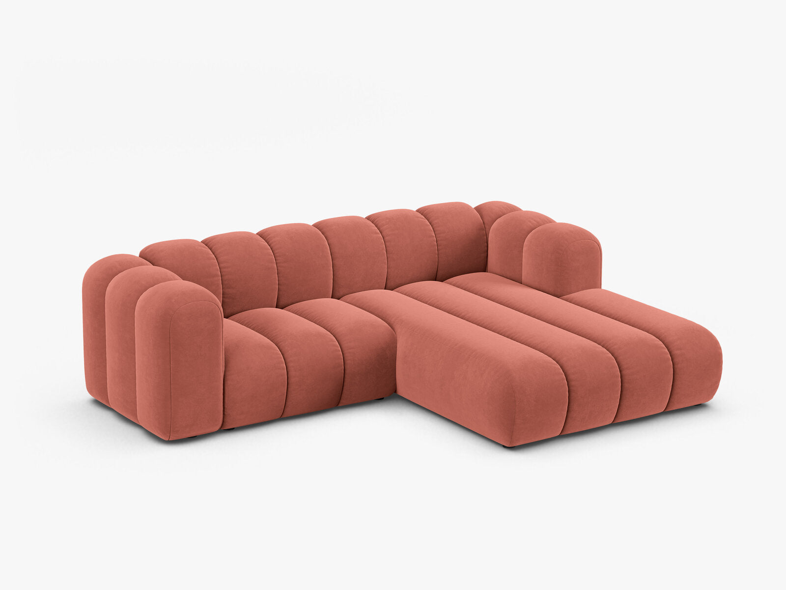 Micadoni Modulares Ecksofa Lupine 3-Sitzer Rechts Samt Salvador Koralle