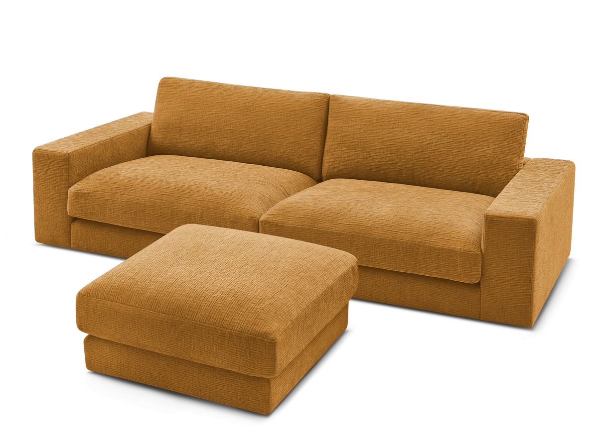 Bobochic Leonard Sofa 4-Sitzer mit Pouf 274 × 109 cm Strukturstoff Gelb