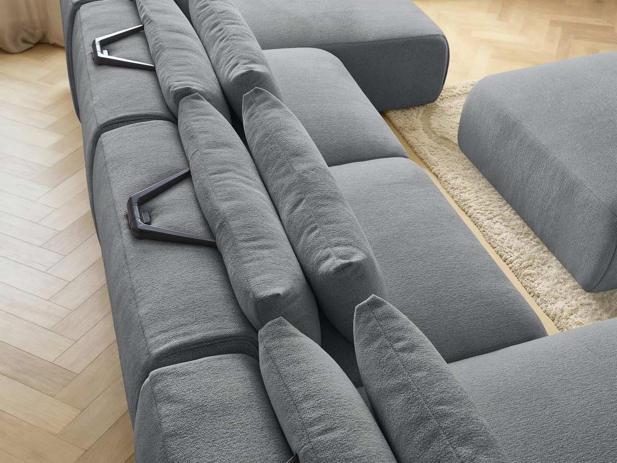 Bobochic Jana Wohnlandschaft mit großem Pouf Melange-Stoff Dunkelgrau