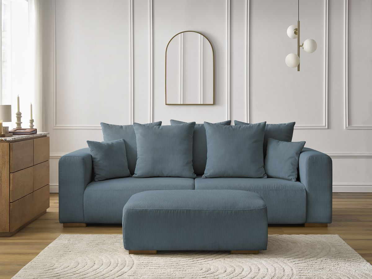 Bobochic Sidonie Sofa 4-Sitzer mit Pouf Cordsamt Dunkelblau