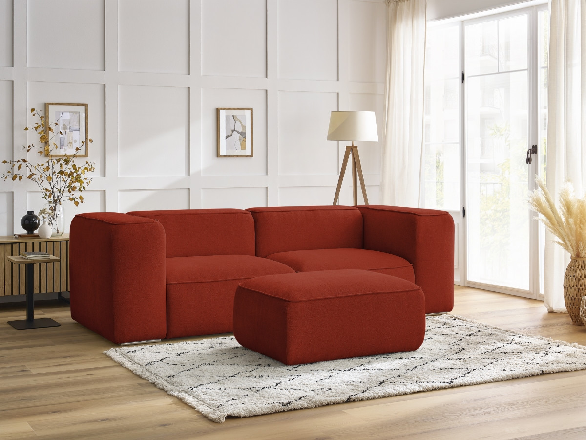 Bobochic Zephyr Sofa 3-Sitzer mit Pouf Strukturstoff Orange