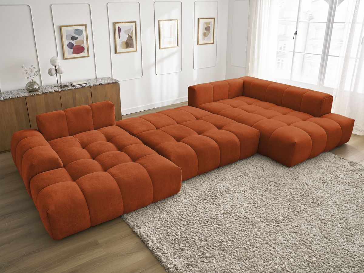 Bobochic Everest Wohnlandschaft, 6 Kissen Strukturstoff Orange Ecke links