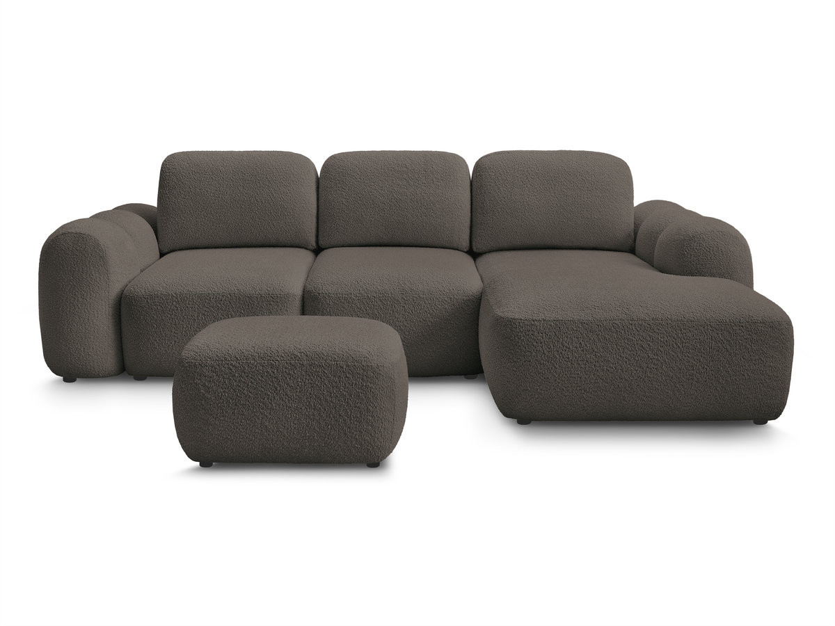 Bobochic Montaigne Ecksofa mit Schlaffunktion und Bettkasten und Pouf 276 × 164 cm Bouclé-Stoff Braun Ecke rechts