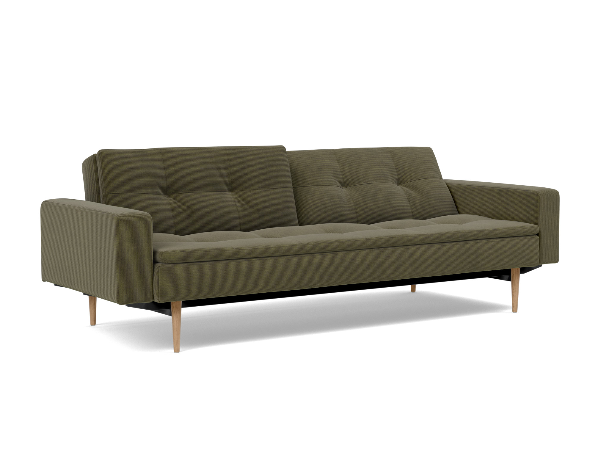 Schlafsofa Dublexo mit Armlehnen Kord Cordufine 316-Pine-Green Beine Styletto Eiche hell