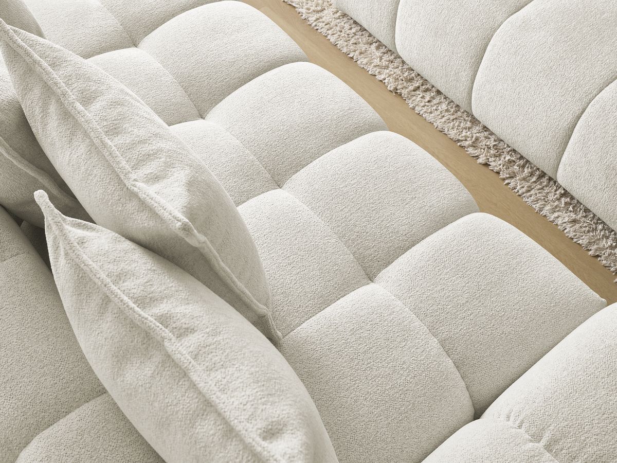 Bobochic Everest Sofa 3-Sitzer mit Pouf, 5 Kissen Melange-Stoff Weiß