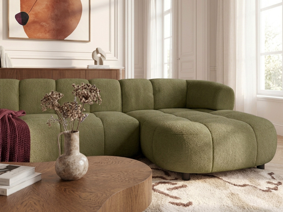 Bobochic Lovely Ecksofa mit Schlaffunktion Stoff Grün Ecke rechts