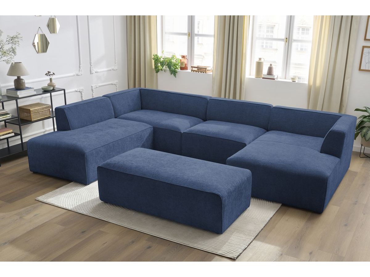 Bobochic Megeve Wohnlandschaft mit Pouf Strukturstoff Dunkelblau Ecke rechts