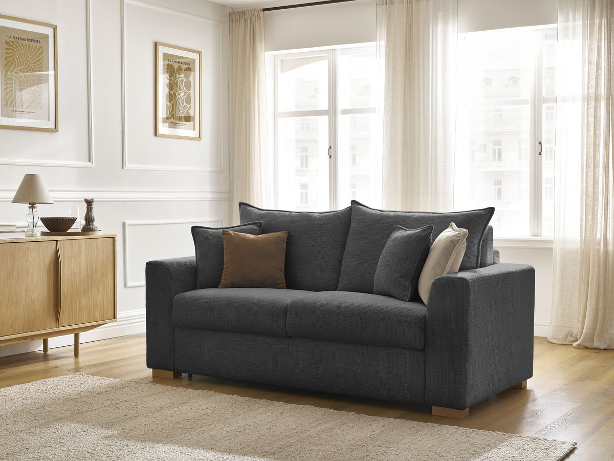 Bobochic Augustin Schlafsofa 3-Sitzer Strukturstoff Schwarz, Liegefläche 160 × 200 cm