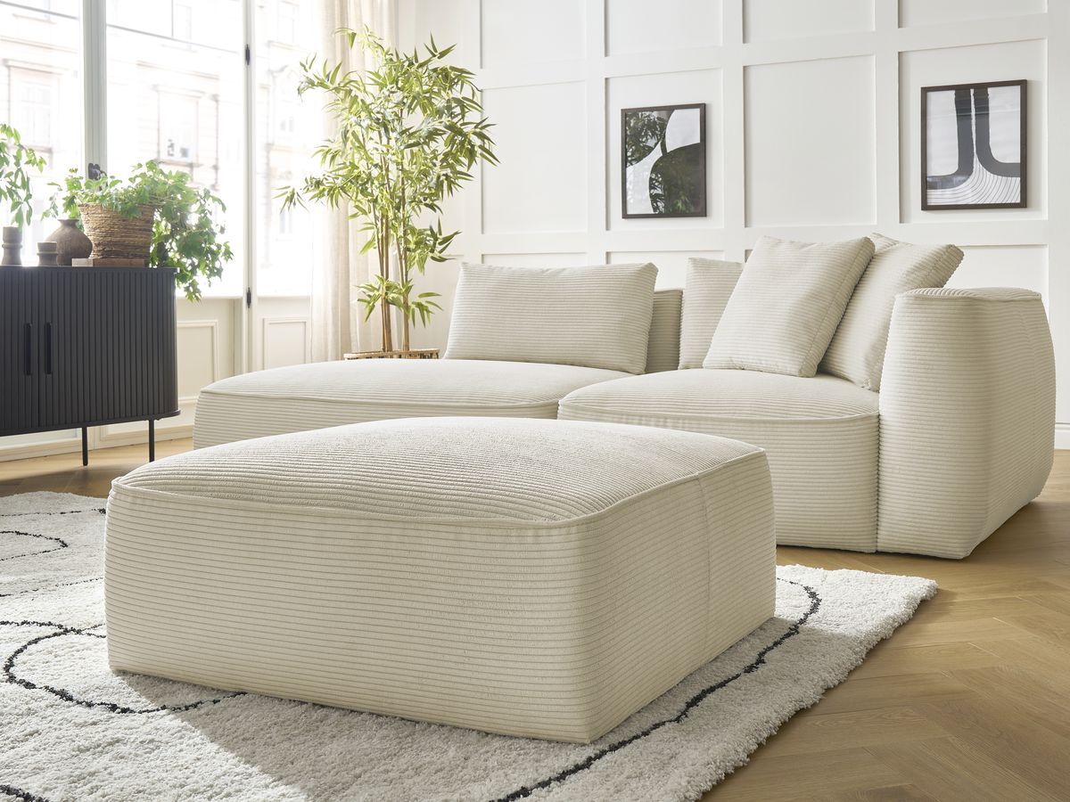 Bobochic Leopold Sofa 4-Sitzer mit Pouf Cordsamt Beige Armlehne rechts