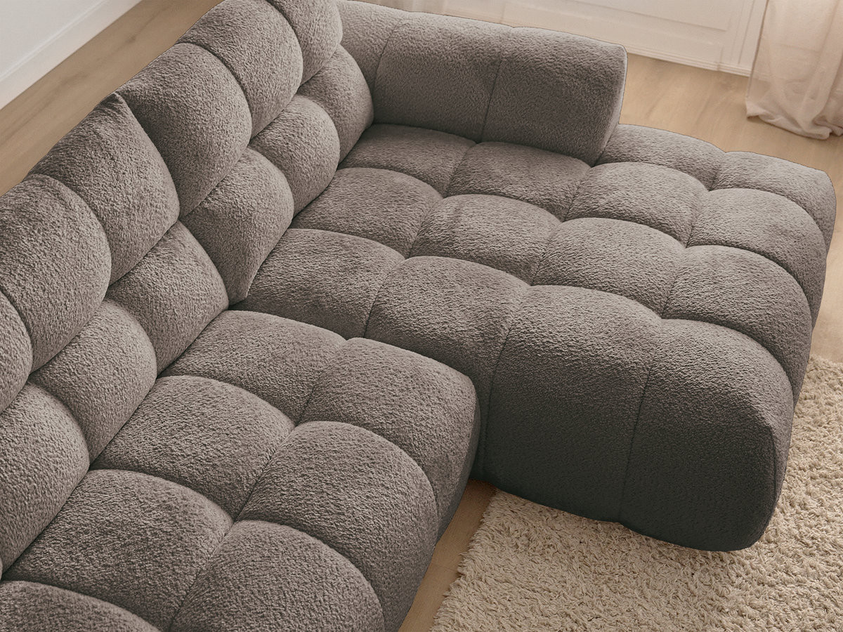 Bobochic Jaya Ecksofa mit Pouf Chenille Taupe Ecke rechts