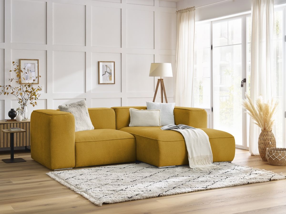Bobochic Zephyr Ecksofa 260 × 165 cm Strukturstoff Gelb Ecke rechts